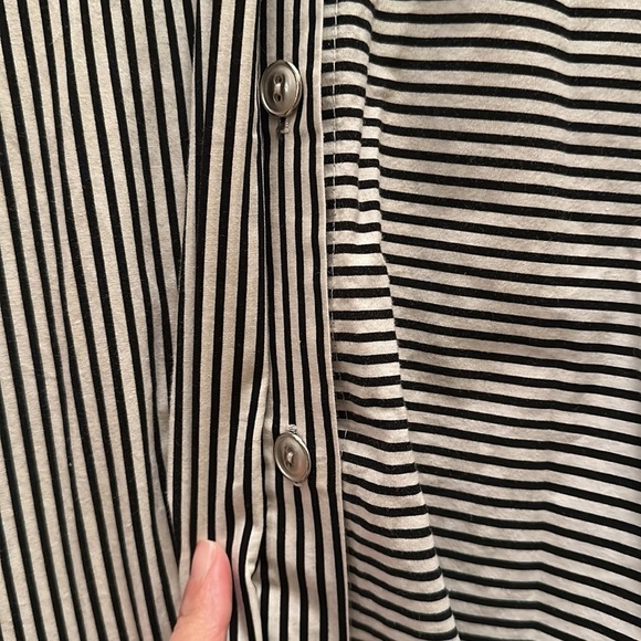 Planet by Lauren G Mixed Stripe Button Down Tunic Shirt with Pockets Sz2 Large - Picture 3 of 11